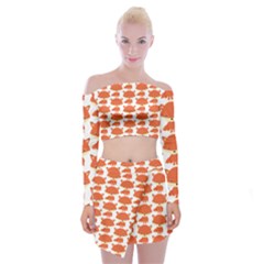 Cute Little Fox Pattern Off Shoulder Top With Skirt Set