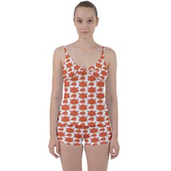 Cute Little Fox Pattern Tie Front Two Piece Tankini