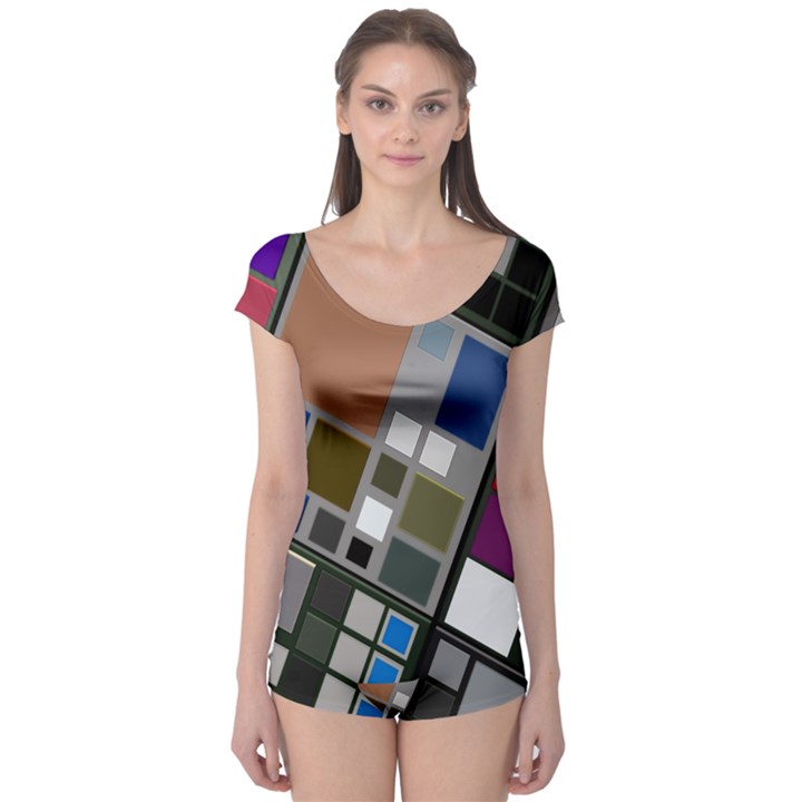 Abstract Composition Boyleg Leotard 