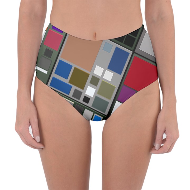 Abstract Composition Reversible High-Waist Bikini Bottoms