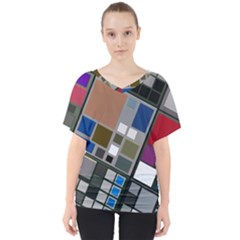 Abstract Composition V-neck Dolman Drape Top