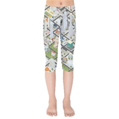 Simple Map Of The City Kids  Capri Leggings 