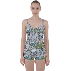 Simple Map Of The City Tie Front Two Piece Tankini