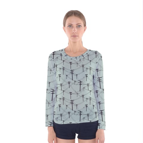 Telephone Lines Repeating Pattern Women s Long Sleeve Tee by Nexatart