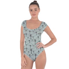 Telephone Lines Repeating Pattern Short Sleeve Leotard 