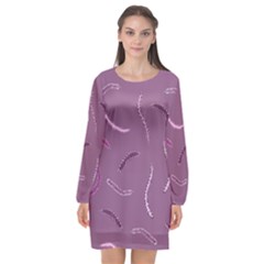 Plumelet Pen Ethnic Elegant Hippie Long Sleeve Chiffon Shift Dress 