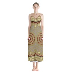 Mandala Art Ornament Pattern Button Up Chiffon Maxi Dress