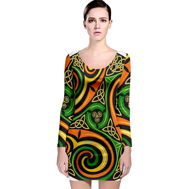 Celtic Celts Circle Color Colors Long Sleeve Bodycon Dress