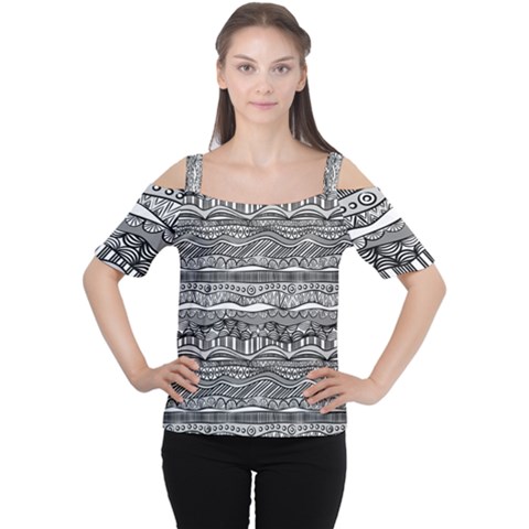 Ethno Seamless Pattern Cutout Shoulder Tee by Nexatart