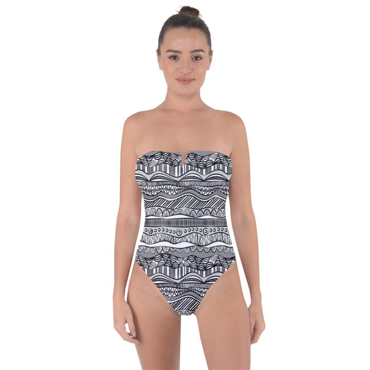 Ethno Seamless Pattern Tie Back One Piece Swimsuit