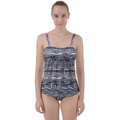 Ethno Seamless Pattern Twist Front Tankini Set