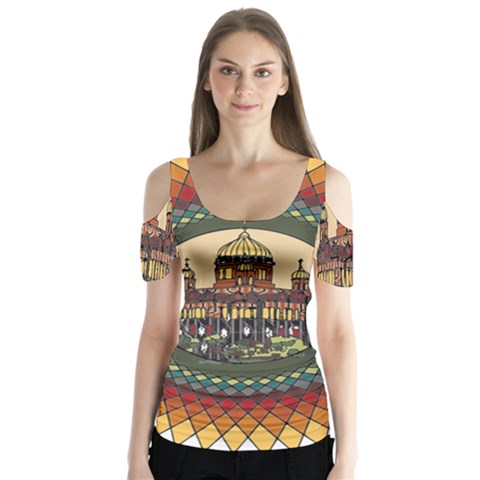 Building Mandala Palace Butterfly Sleeve Cutout Tee  by Nexatart