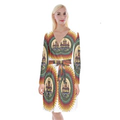 Building Mandala Palace Long Sleeve Velvet Front Wrap Dress by Nexatart