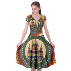 Building Mandala Palace Cap Sleeve Wrap Front Dress