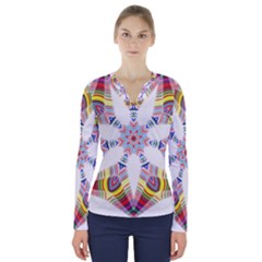 Colorful Chromatic Psychedelic V-neck Long Sleeve Top