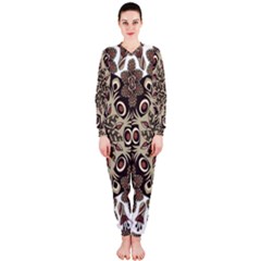 Mandala Pattern Round Brown Floral Onepiece Jumpsuit (ladies)  by Nexatart