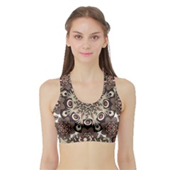 Mandala Pattern Round Brown Floral Sports Bra With Border by Nexatart