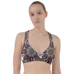 Mandala Pattern Round Brown Floral Sweetheart Sports Bra