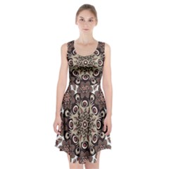 Mandala Pattern Round Brown Floral Racerback Midi Dress by Nexatart