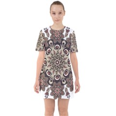 Mandala Pattern Round Brown Floral Mini Dress