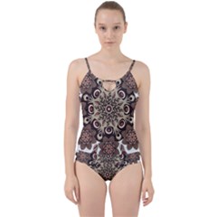 Mandala Pattern Round Brown Floral Cut Out Top Tankini Set