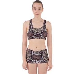 Mandala Pattern Round Brown Floral Work It Out Sports Bra Set