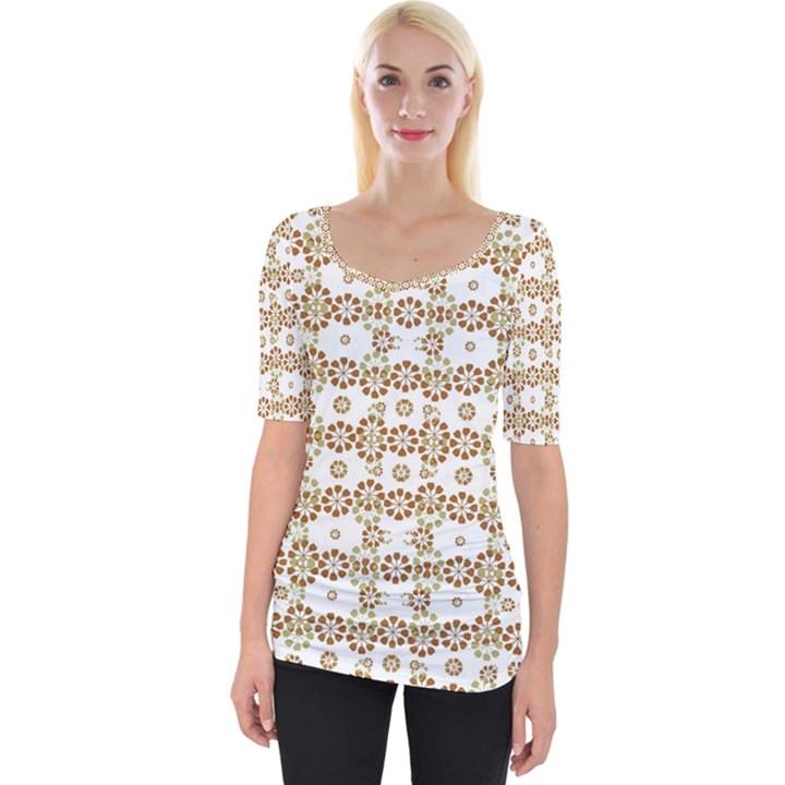 Multicolor Graphic Pattern Wide Neckline Tee