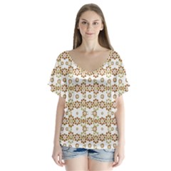 Multicolor Graphic Pattern V-neck Flutter Sleeve Top by dflcprints