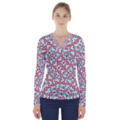 Multicolor Graphic Pattern V-neck Long Sleeve Top