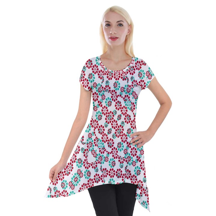 Multicolor Graphic Pattern Short Sleeve Side Drop Tunic