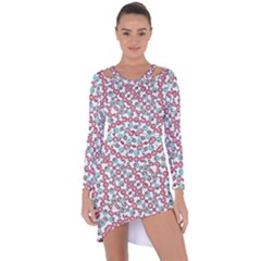 Multicolor Graphic Pattern Asymmetric Cut-out Shift Dress by dflcprints