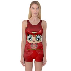 Cute Colorful  Owl, Mandala Design One Piece Boyleg Swimsuit by FantasyWorld7