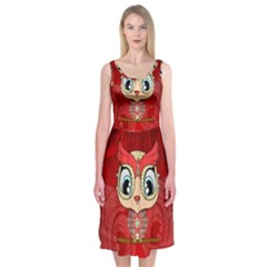 Cute Colorful  Owl, Mandala Design Midi Sleeveless Dress by FantasyWorld7