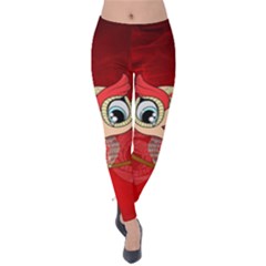 Cute Colorful  Owl, Mandala Design Velvet Leggings by FantasyWorld7