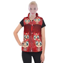 Cute Colorful  Owl, Mandala Design Women s Button Up Puffer Vest by FantasyWorld7