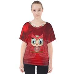 Cute Colorful  Owl, Mandala Design V-neck Dolman Drape Top