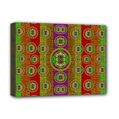 Rainbow Flowers In Heavy Metal And Paradise Namaste Style Deluxe Canvas 16  X 12   by pepitasart