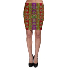 Rainbow Flowers In Heavy Metal And Paradise Namaste Style Bodycon Skirt by pepitasart