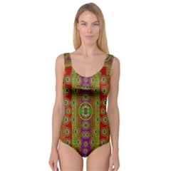 Rainbow Flowers In Heavy Metal And Paradise Namaste Style Princess Tank Leotard  by pepitasart