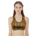 Rainbow Flowers In Heavy Metal And Paradise Namaste Style Sports Bra with Border View1