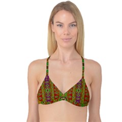 Rainbow Flowers In Heavy Metal And Paradise Namaste Style Reversible Tri Bikini Top by pepitasart