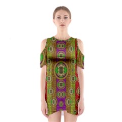 Rainbow Flowers In Heavy Metal And Paradise Namaste Style Shoulder Cutout One Piece by pepitasart