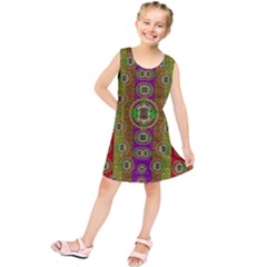 Rainbow Flowers In Heavy Metal And Paradise Namaste Style Kids  Tunic Dress by pepitasart