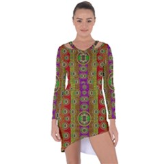 Rainbow Flowers In Heavy Metal And Paradise Namaste Style Asymmetric Cut-out Shift Dress by pepitasart