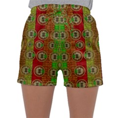 Rainbow Flowers In Heavy Metal And Paradise Namaste Style Sleepwear Shorts