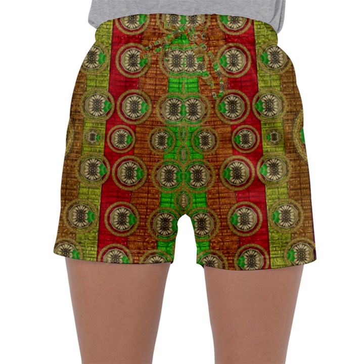 Rainbow Flowers In Heavy Metal And Paradise Namaste Style Sleepwear Shorts