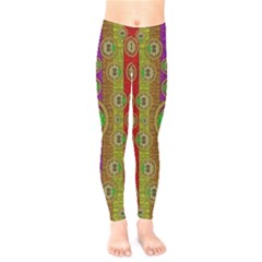 Rainbow Flowers In Heavy Metal And Paradise Namaste Style Kids  Legging