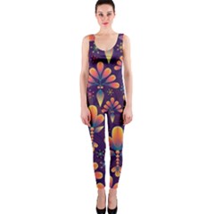 Floral Abstract Purple Pattern Onepiece Catsuit by paulaoliveiradesign