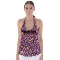 Floral Abstract Purple Pattern Babydoll Tankini Top by paulaoliveiradesign