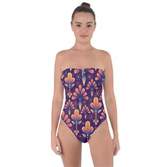 Floral Abstract Purple Pattern Tie Back One Piece Swimsuit